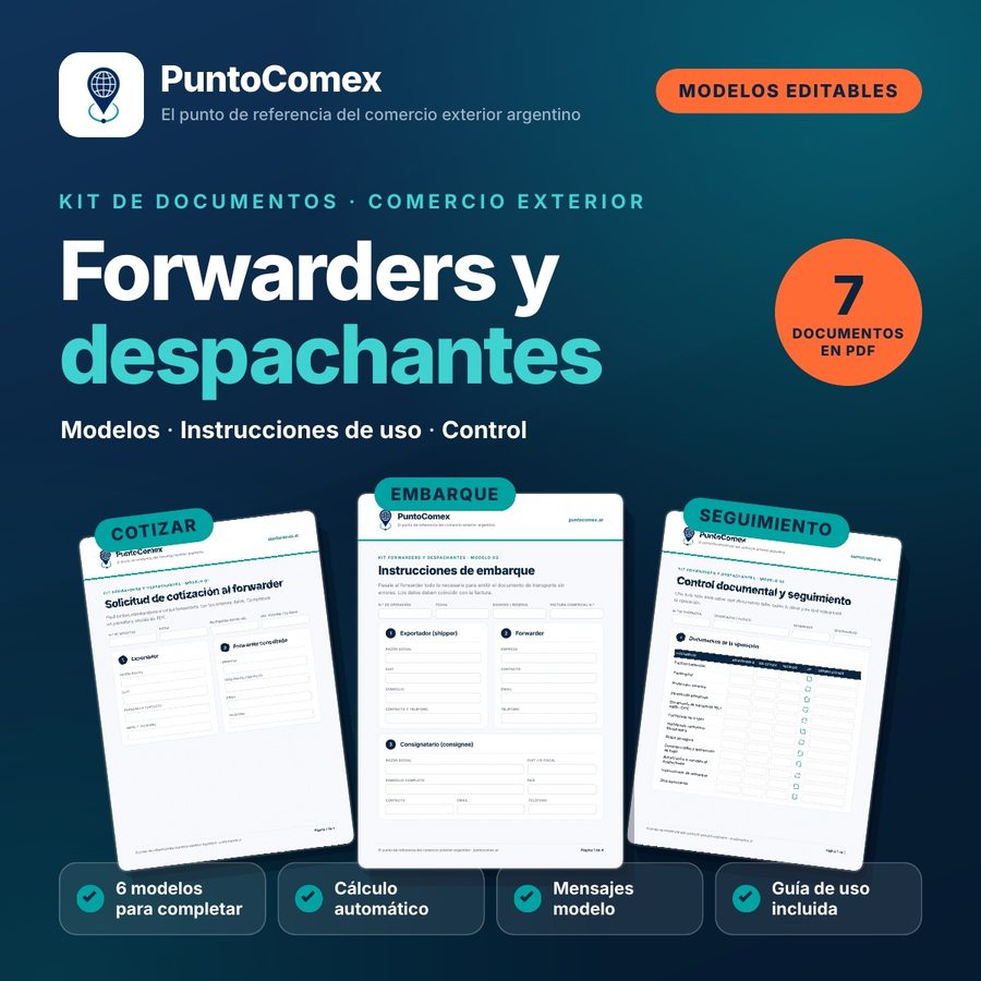 Kit de documentos Forwarders y despachantes de PuntoComex: 7 documentos en PDF con modelos editables, instrucciones de uso y control