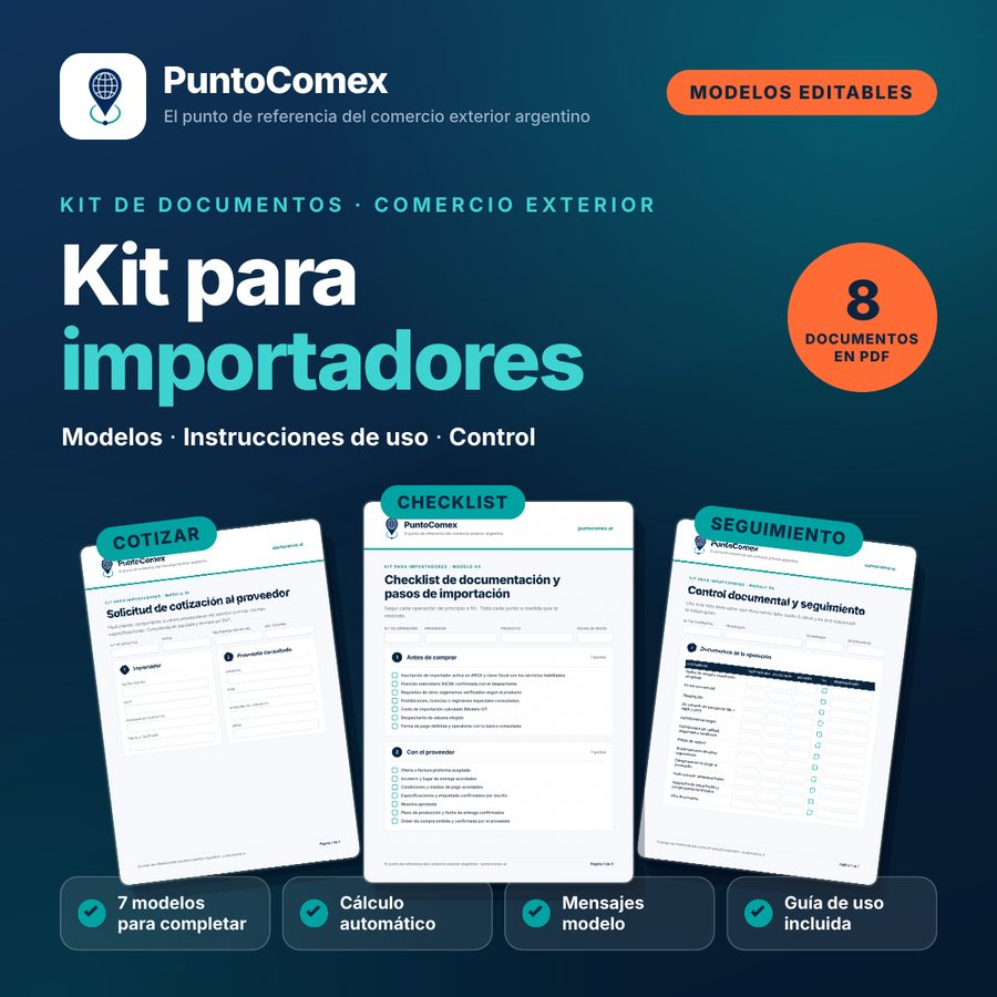 Kit para importadores de PuntoComex: 8 documentos en PDF con modelos editables, instrucciones de uso y control
